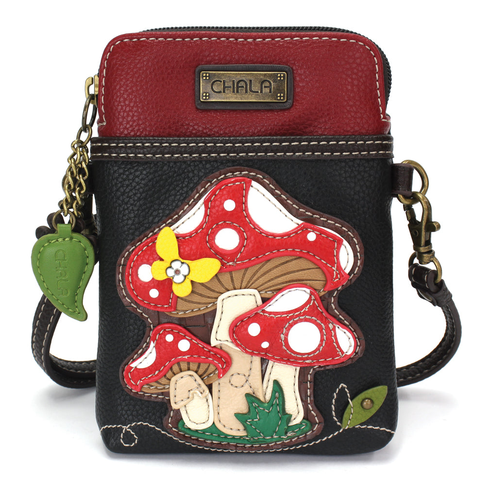 Mushrooms Cellphone Crossbody in Black by Chala