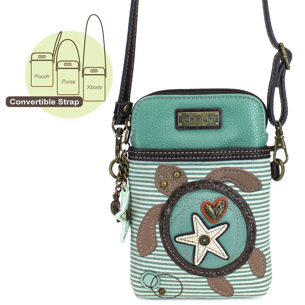 Turtle Cellphone Crossbody in Teal Stripe by Chala