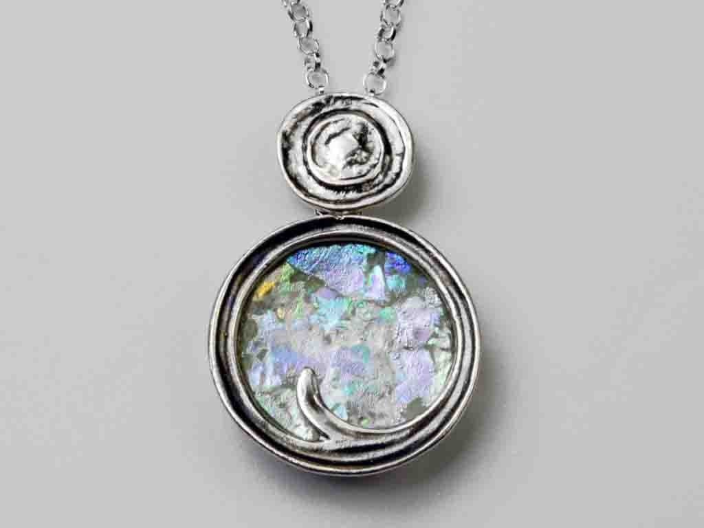 Wave with Twirls Roman Glass Necklace