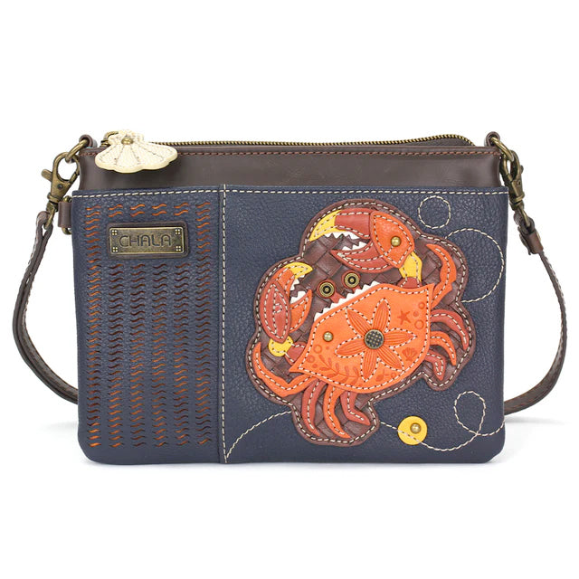 Orange Crab Laser Cut Mini Crossbody in Navy