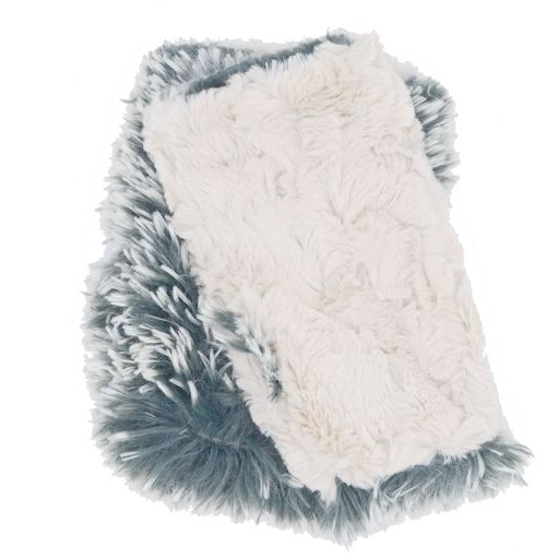 Silver Tipped Fox in Blue Steel with Cuddly Sand Luxury Faux Fur Fingerless Gloves