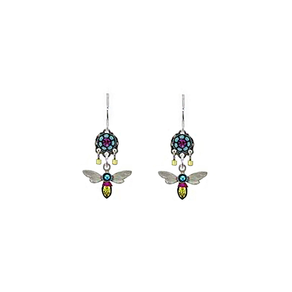 Multi Color Dragonfly with Flower Earrings by Firefly Jewelry