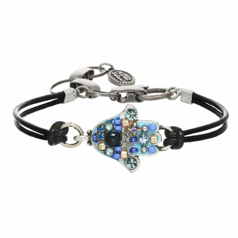 Blue Small Hamsa Chord Leather Bracelet by Michal Golan