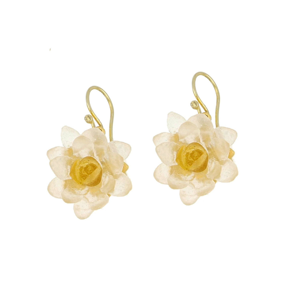 Water Lily Flower Clear with Gold Wire Earrings by Michael Michaud