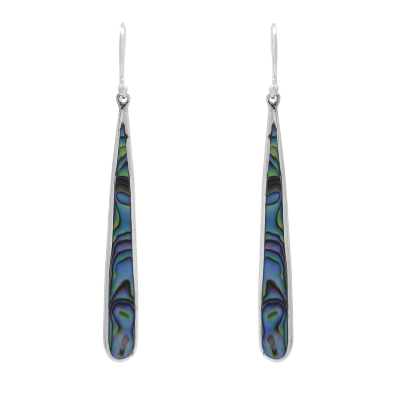 Sterling Silver Long Dangle Paua Shell Earrings
