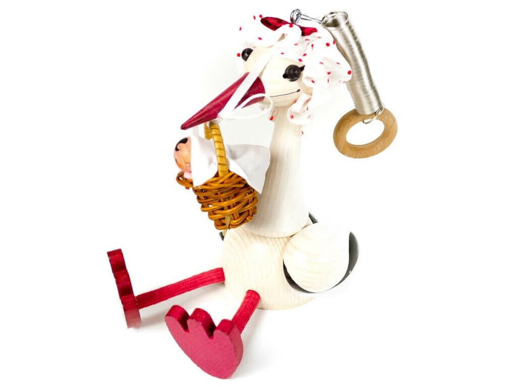 Stork with Baby Handcrafted Wooden Jumpie