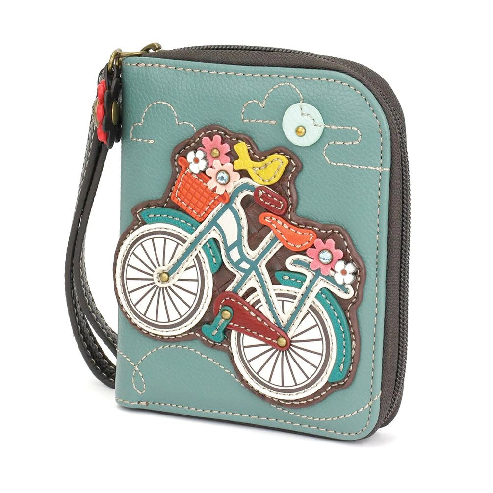 Bicycle Zip-Around Wallet in Teal