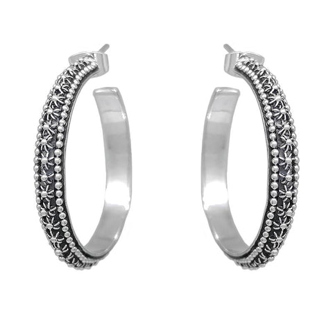 Sterling Silver Ornate Hoop Earrings