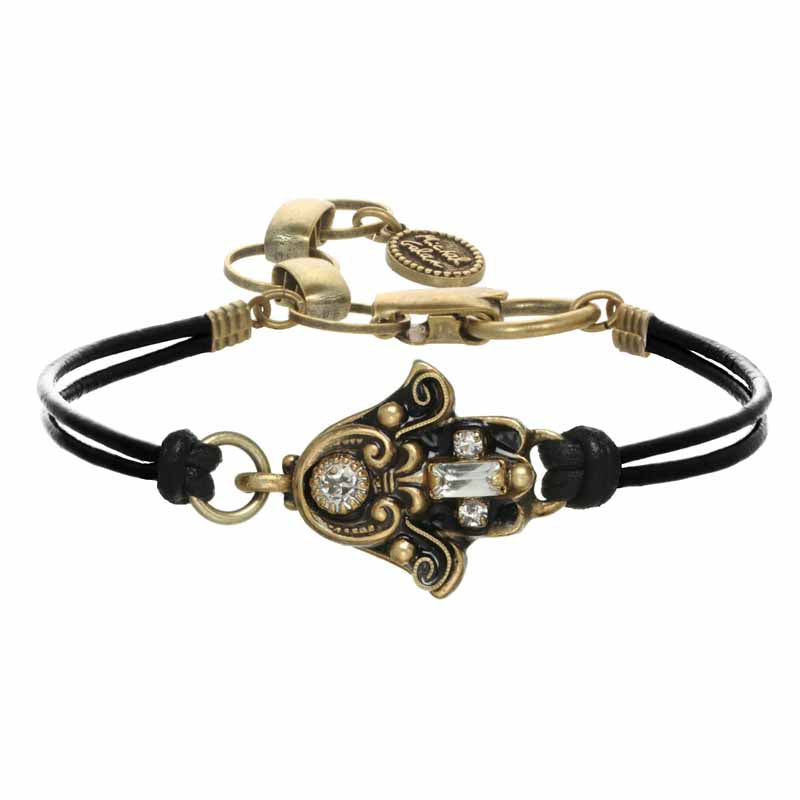 Brass with Crystal Side Hamsa Bracelet by Michal Golan