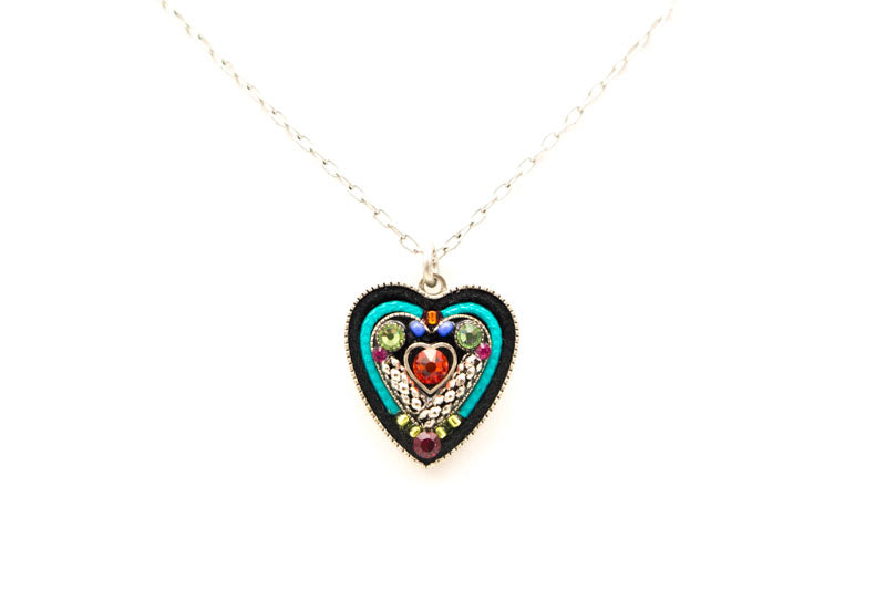 Multicolor Heart within a Heart Pendant Necklace by Firefly Jewelry