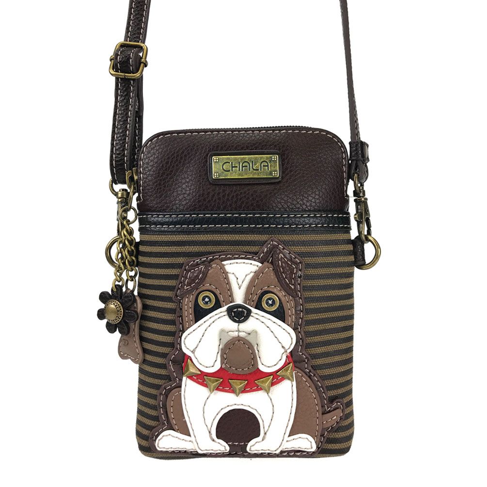 Bulldog Cellphone Crossbody in Olive Stripe by Chala