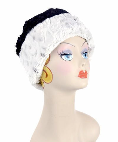 Winters Frost with Cuddly Black Luxury Faux Fur Beanie Medium