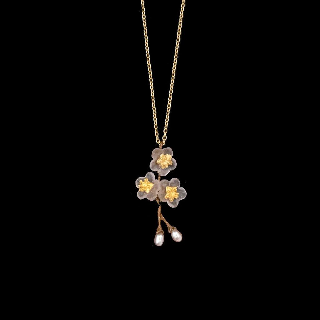 Cherry Blossom 16 Inch Adjustable Pendant Necklace with Pearl Drop by Michael Michaud