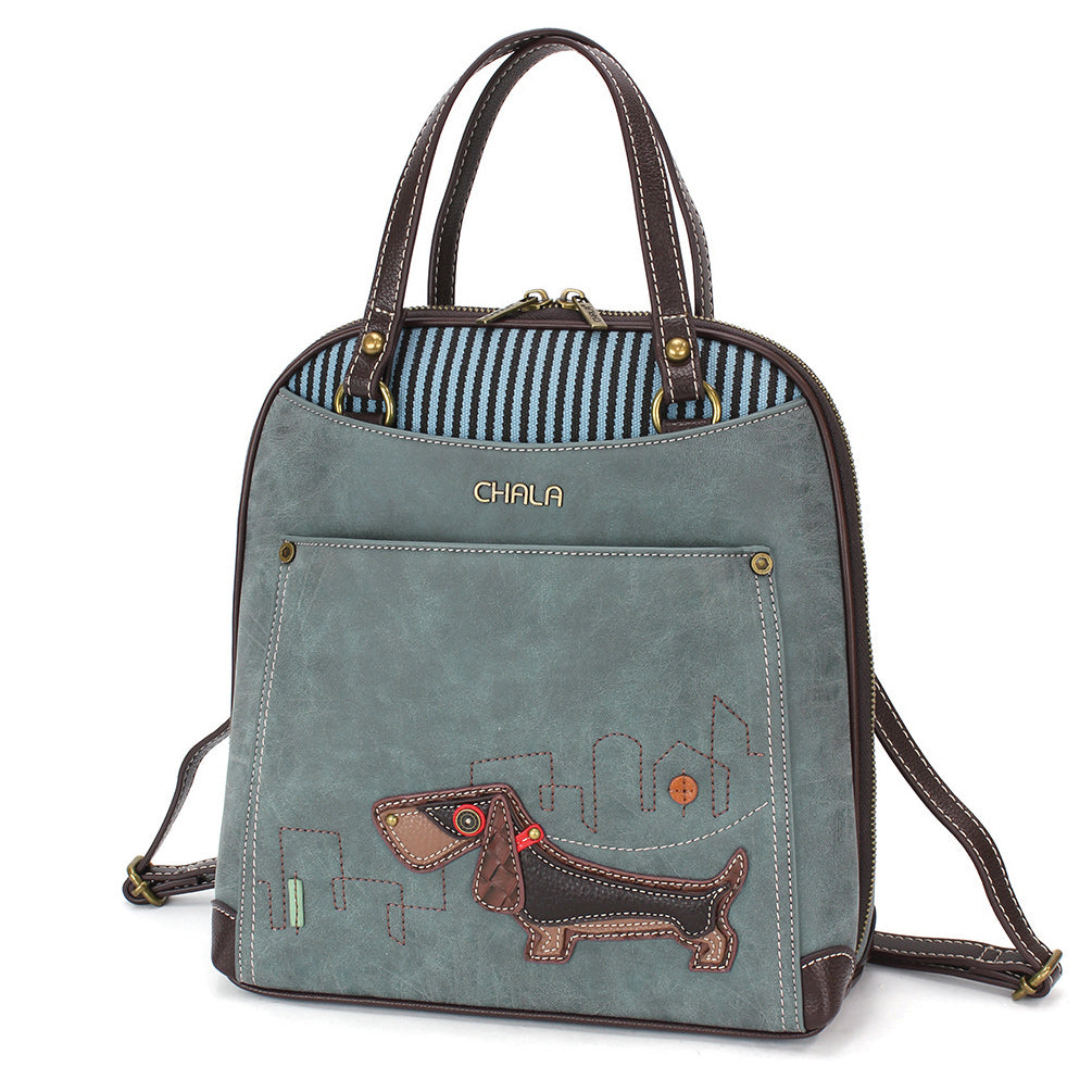 Wiener Dog Convertible Backpack Purse in Indigo by Chala