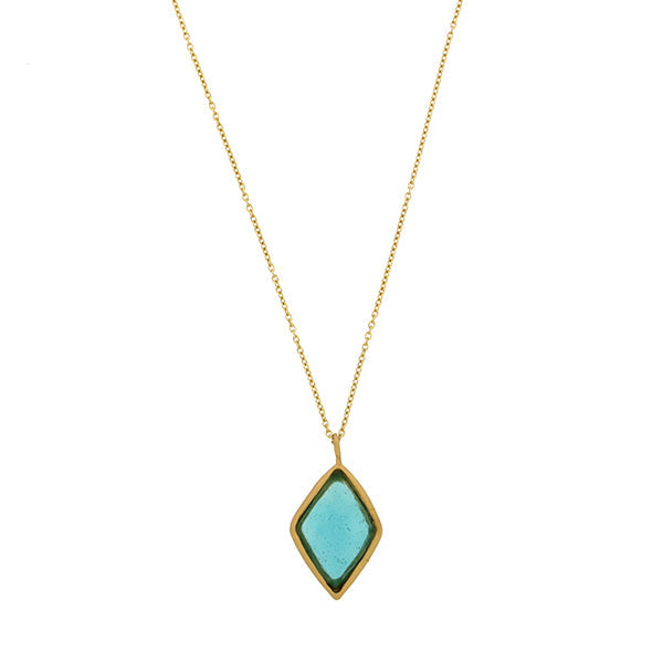 Bubble Diamond 16 Inch Adjustable Large Pendant Necklace - Teal by Michael Michaud