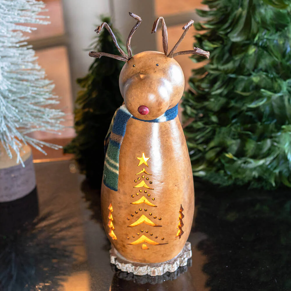 Reindeer Small Tall Lit Gourd