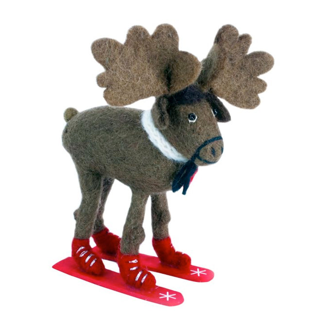 Skiing Moose Wool Ornament