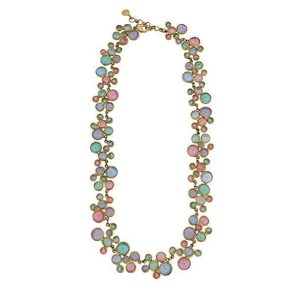 Droplets Pink, Aqua, Amethyst, Iris 16 Inch Adjustable Statement Necklace by Michael Michaud