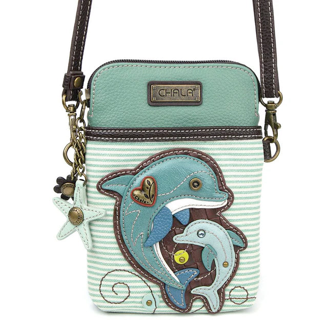 Dolphin Cellphone Crossbody in Teal Stripe