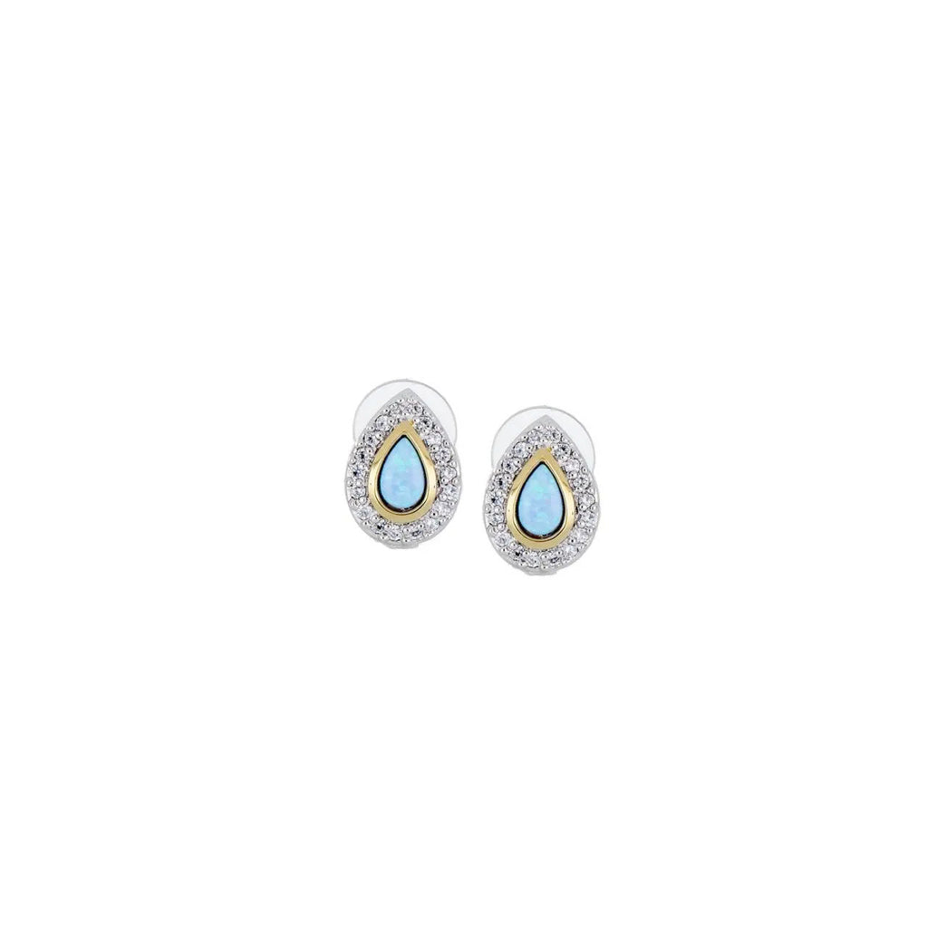 Blue Opal Pear-Shaped Two-Tone With Pavé Post Earrings by John Medeiros