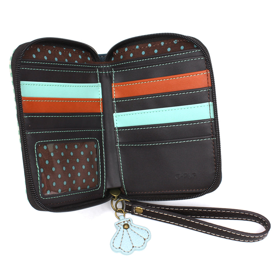 Turtle A Zip-Around Wallet in Teal Stripe by Chala