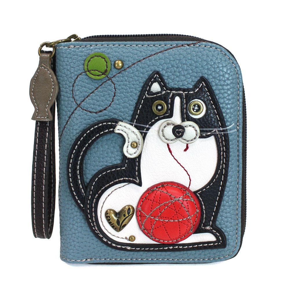 Fat Cat Zip-Around Wallet in Blue Gray by Chala