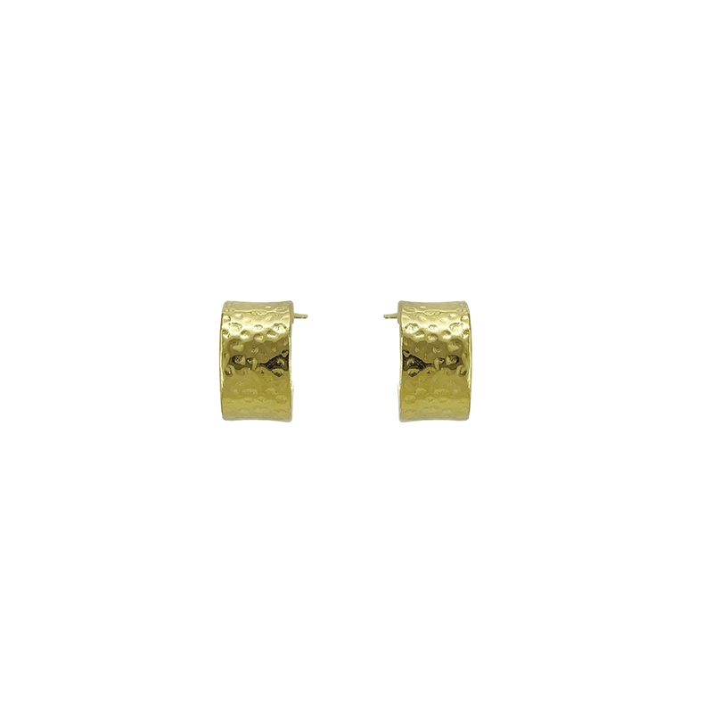 Sterling Silver Hammered Wide Hoop Earrings with 18k Gold