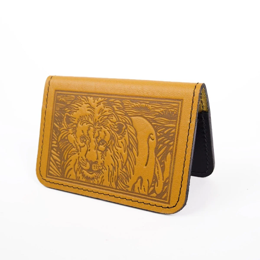 Lion Leather Card Holder in Marigold