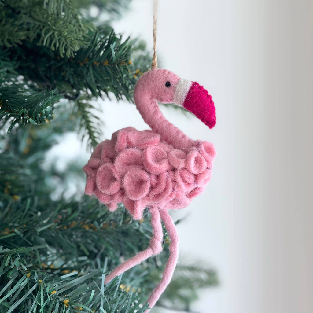 Flamingo with Flower Design Wool Ornament