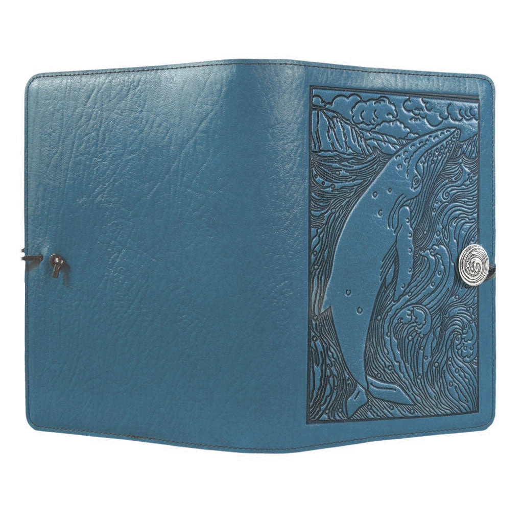 Large Leather Journal - Whale in Sky Blue