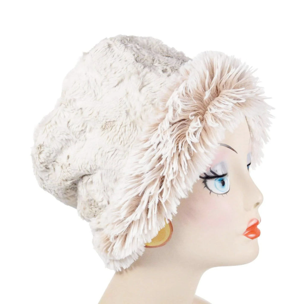 Foxy Beach with Cuddly Sand Luxury Faux Fur Cuffed Pillbox Large