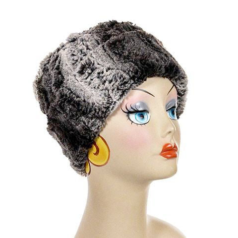 Chinchilla in Brown Luxury Faux Fur Cuffed Pillbox Hat Large