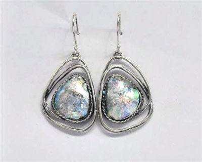 Triangle Wire Roman Glass Earrings