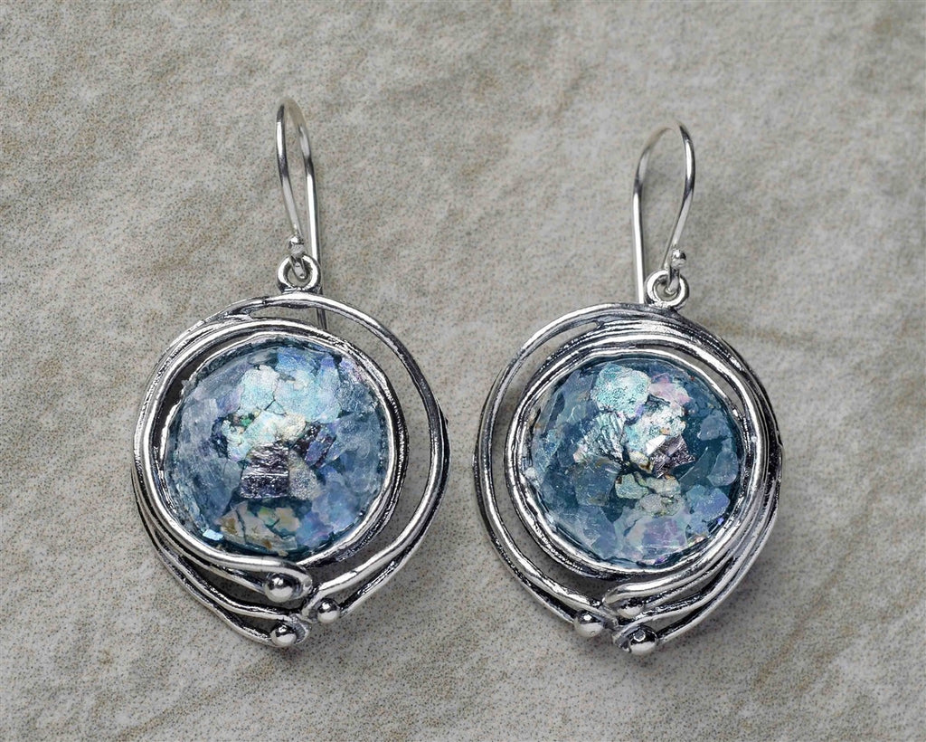 Wire Wave Roman Glass Earrings