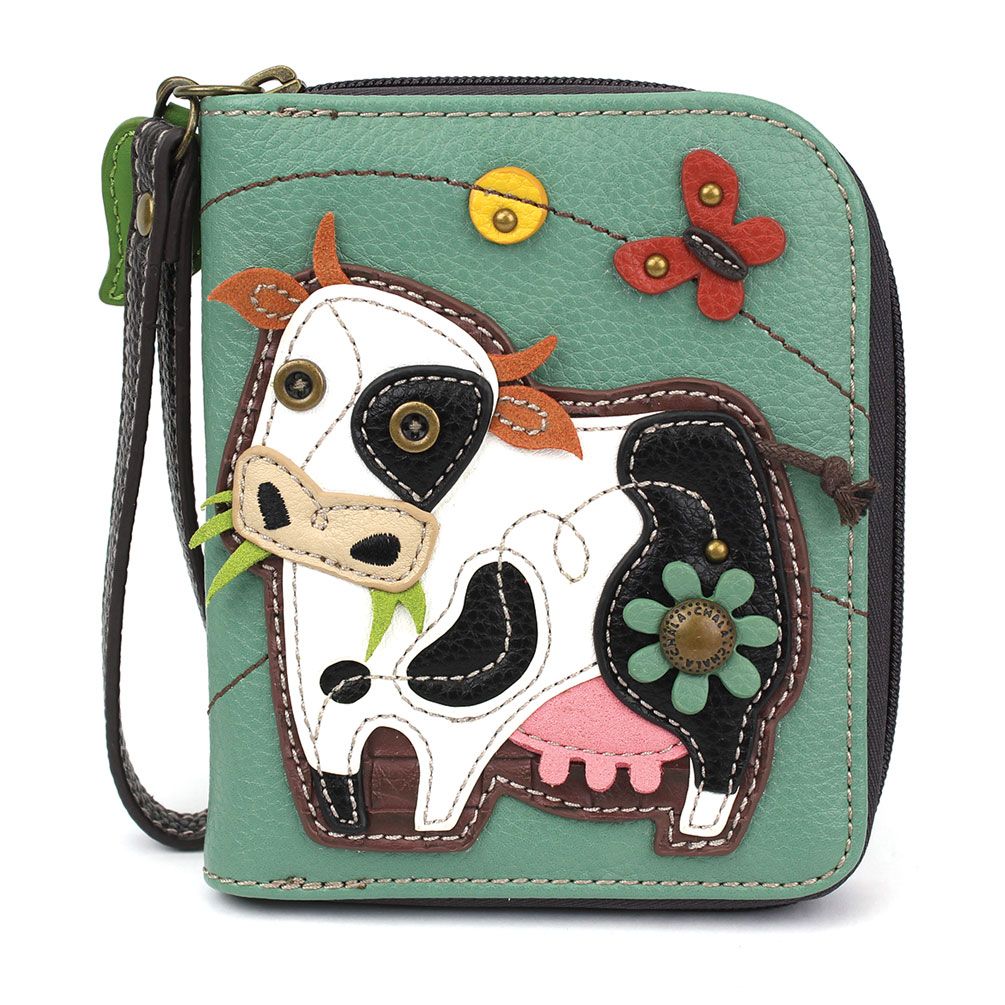 Cow Zip-Around Wallet in Teal by Chala