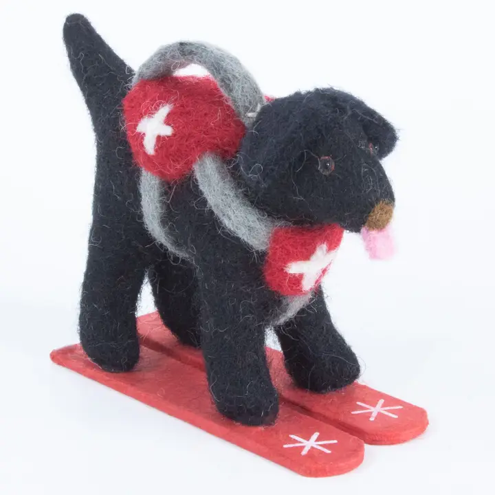 Skiing Black Lab Wool Ornament