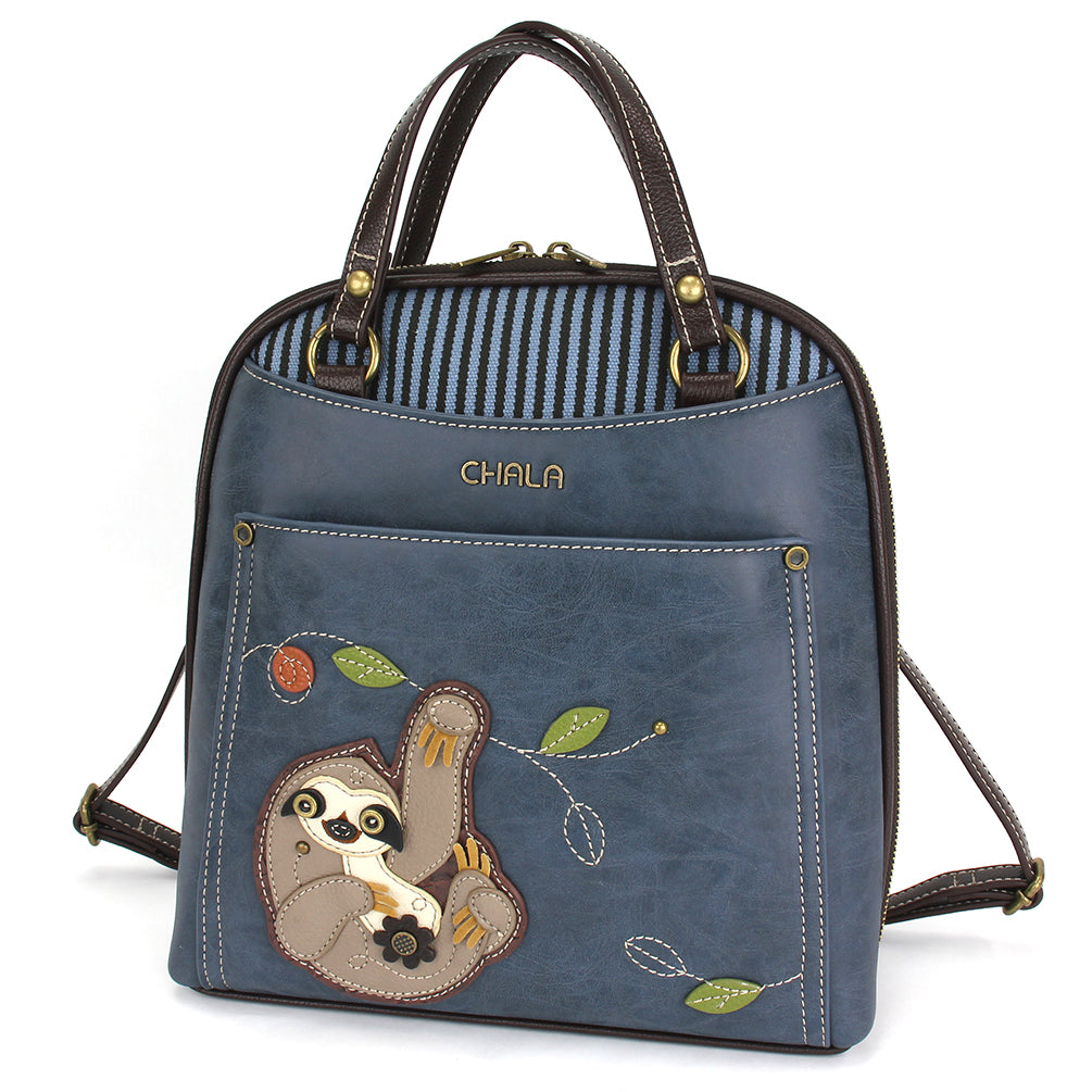 Sloth Convertible Backpack Purse in Blue by Chala