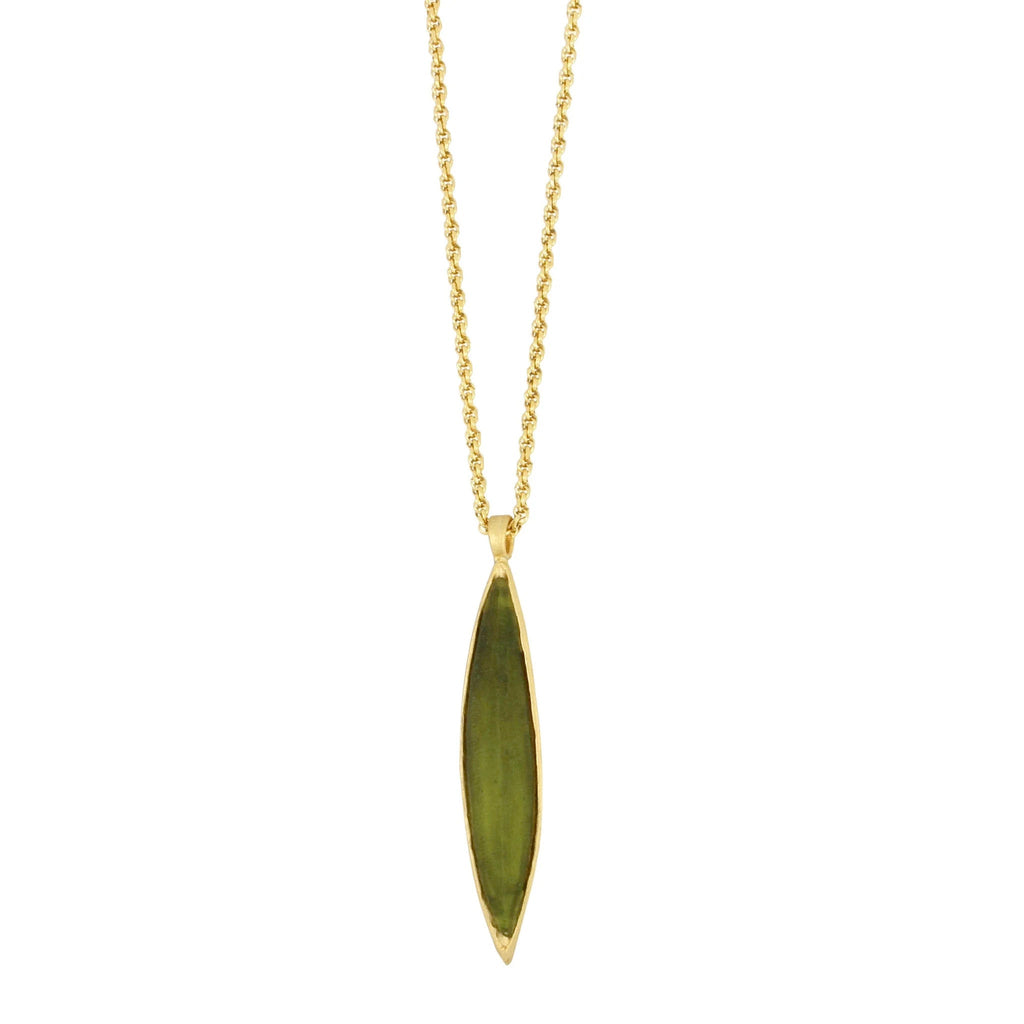 Dark Green Eucalyptus 28 Inch Adjustable Long Leaf Pendant Necklace by Michael Michaud