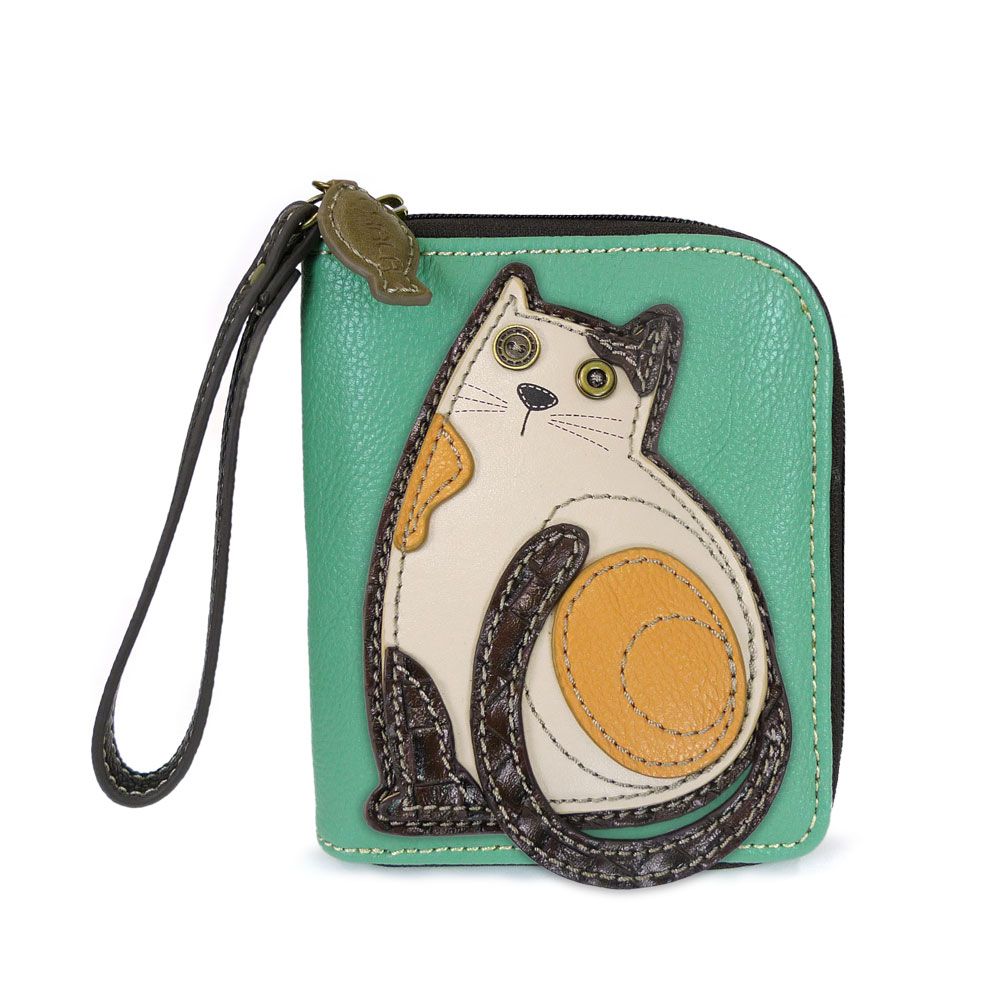 LaZzy Cat Zip-Around Wallet in Teal by Chala