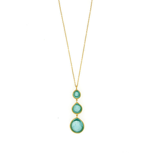 Teal Shell 16 Inch Adjustable 3-Drop Pendant Necklace by Michael Michaud