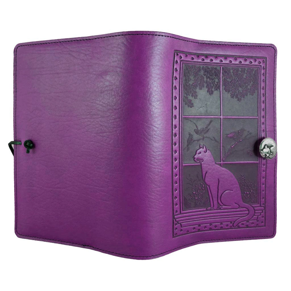 Cat in Window Small Leather Journal in Orchid