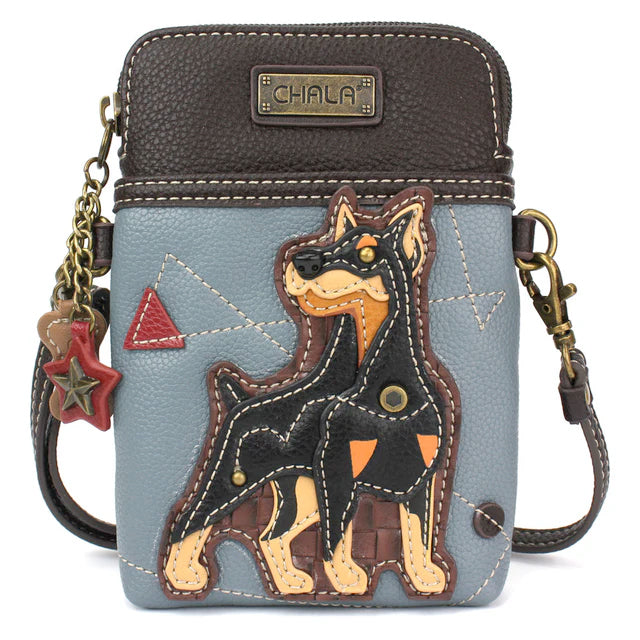 Doberman Cellphone Crossbody in Blue and Gray
