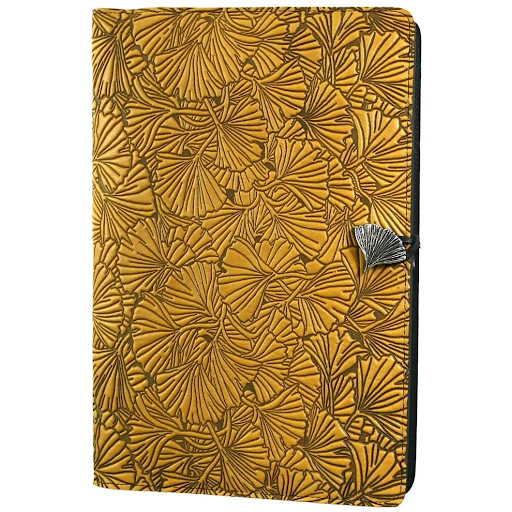 Large Leather Journal - Ginkgo in Marigold