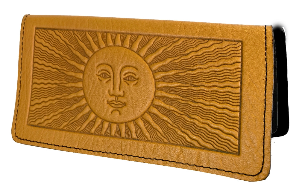 Leather Checkbook Cover - Sun in Marigold
