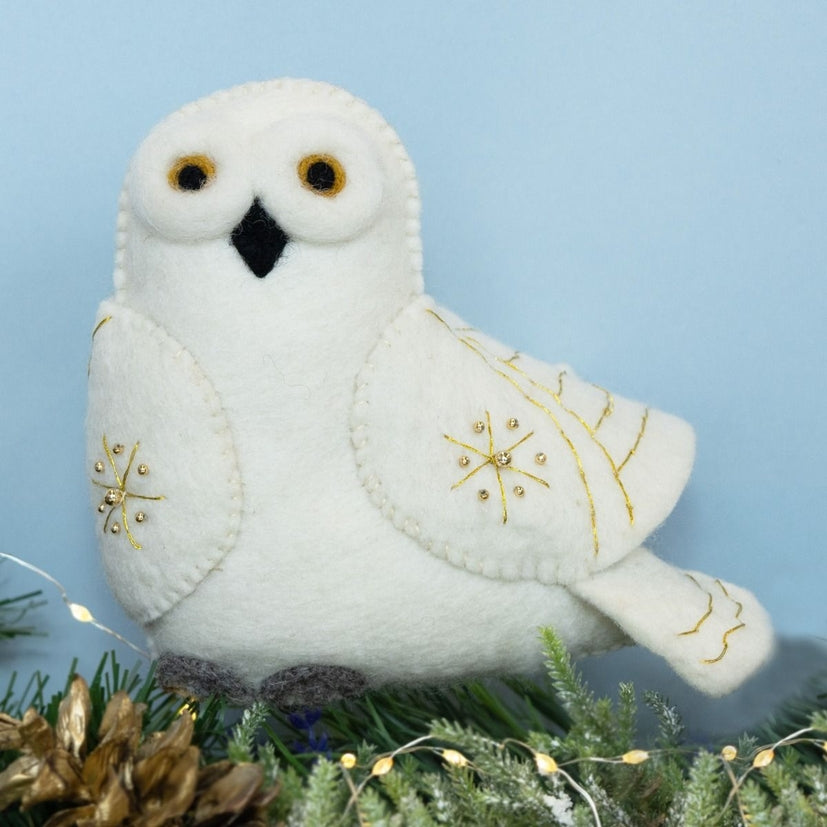 Snowy Owl Tree Topper Wool Ornament