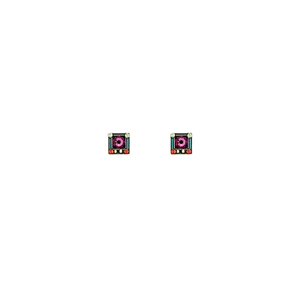 Multi Color Square Stud Earrings by Firefly Jewelry
