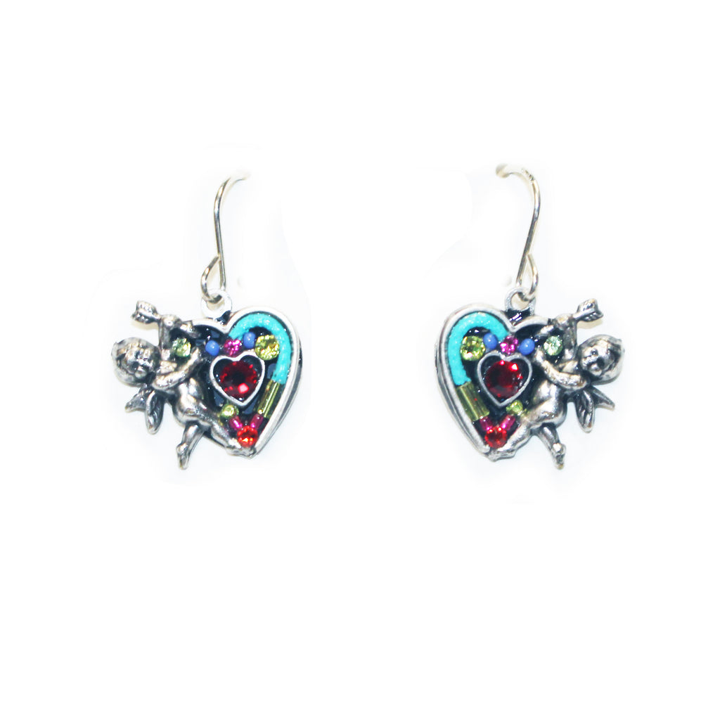 Multi Color Red Cherub Heart Earrings by Firefly Jewelry