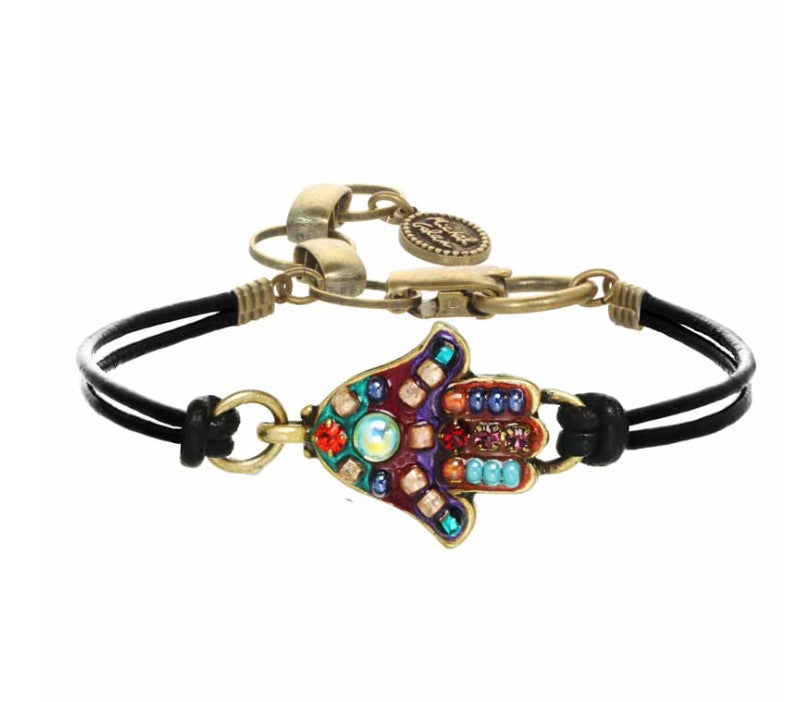 Multi Bright Small Hamsa Chord Leather Bracelet by Michal Golan