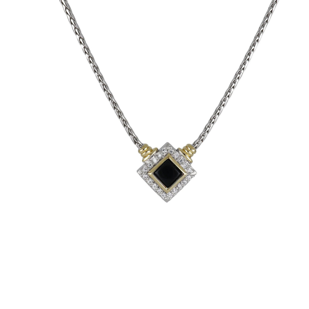 Black Onyx - With Pavé Adjustable Diamond-Shaped Stone Two-Tone Necklace by John Medeiros
