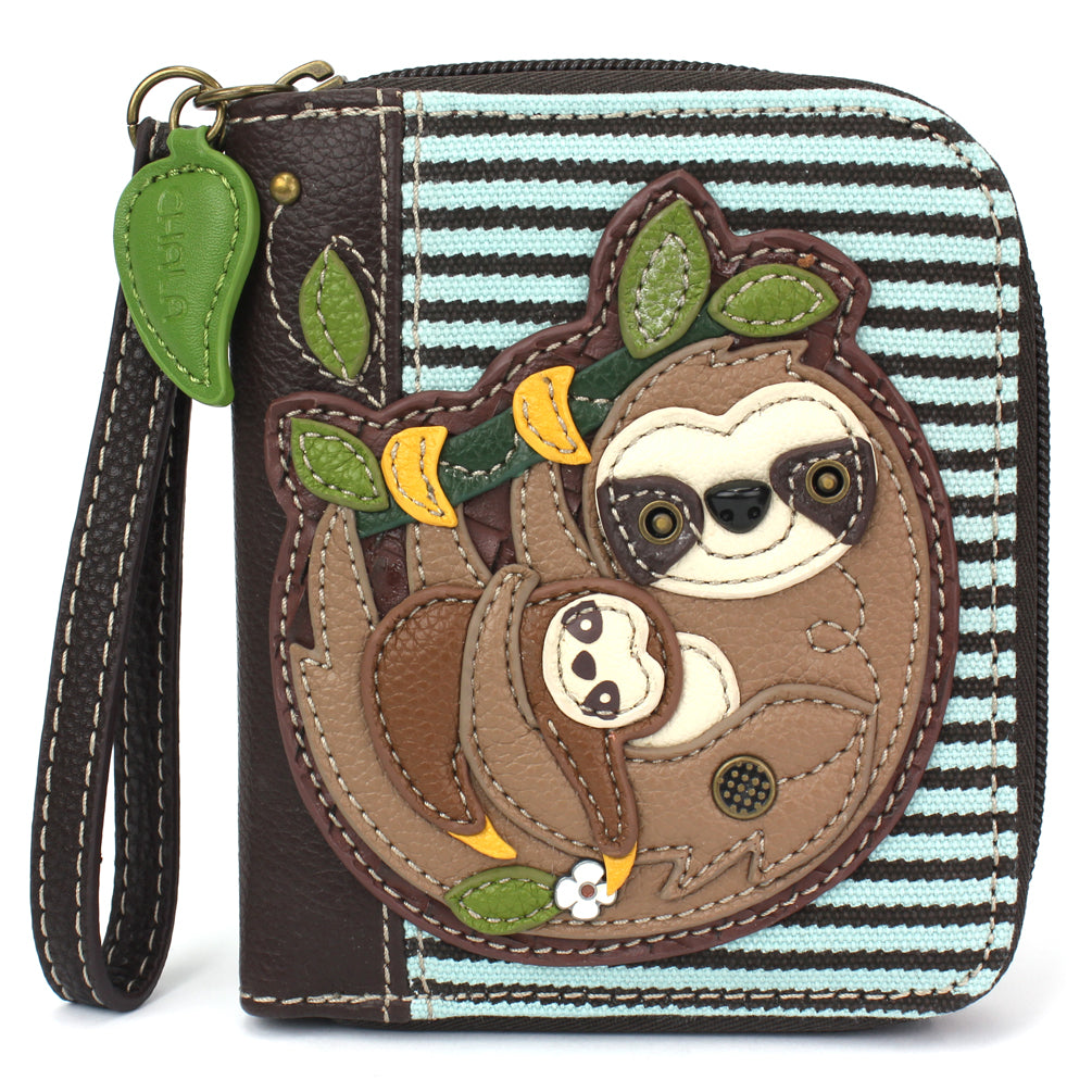 Sloth Family Zip-Around Wallet in Blue Stripe by Chala